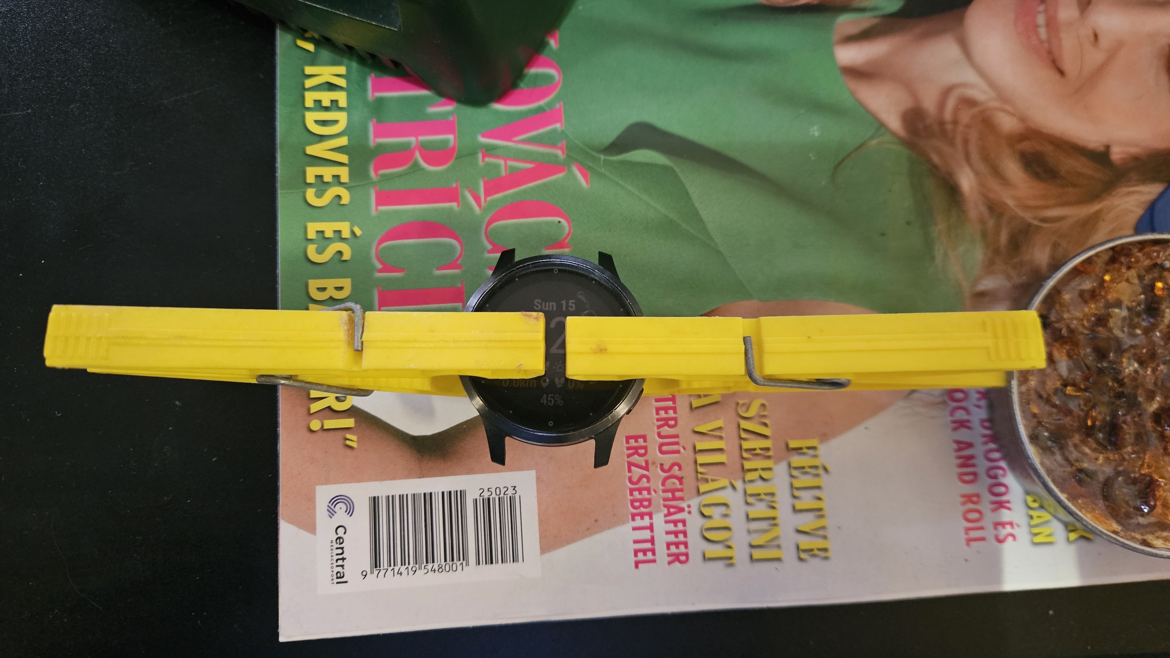 Finished watch curing with yellow clamps